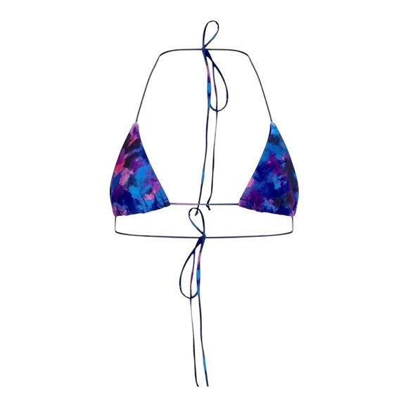 Pretty Little Things NWT Blue Acid Wash Contrast Tie Triangle Bikini Top Size 6 - Picture 12 of 14